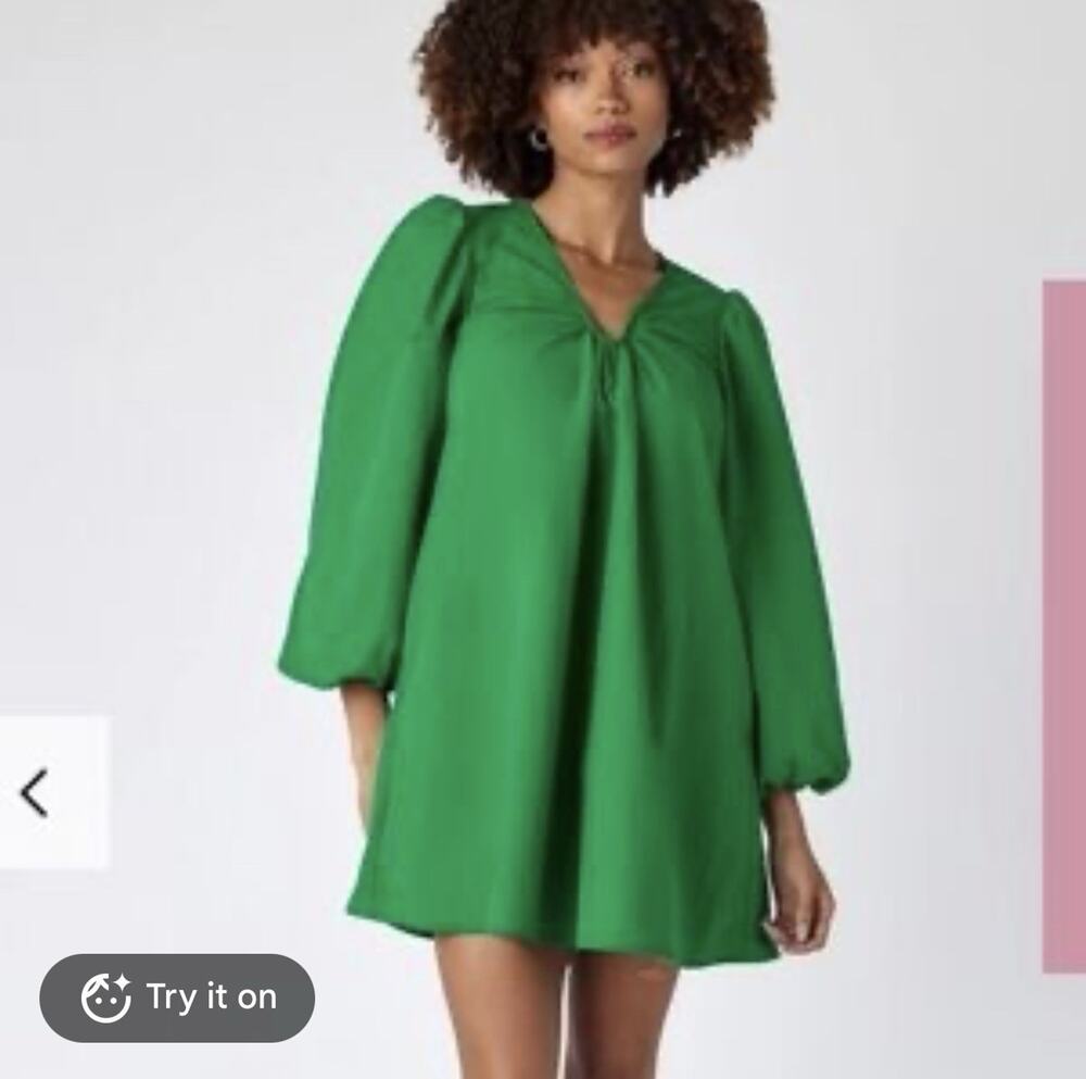 CROSBY by Mollie Burch Green V Neck Cotton Poplin Mini Dress Small